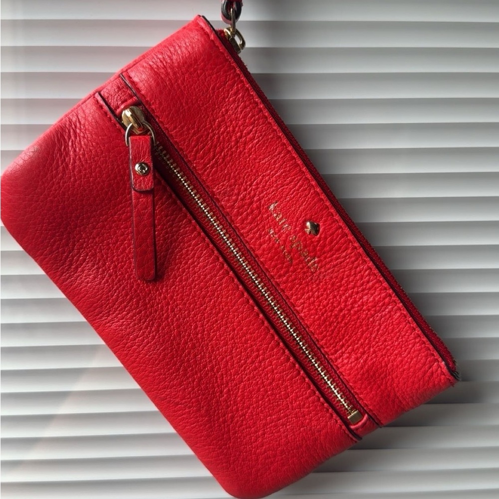 kate spade Red Pebbled Leather Wristlet Clutch with Front Zip